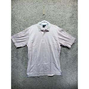 Fairway & Greene Signature Mens Polo Shirt Size Large Striped‎ White Button EUC